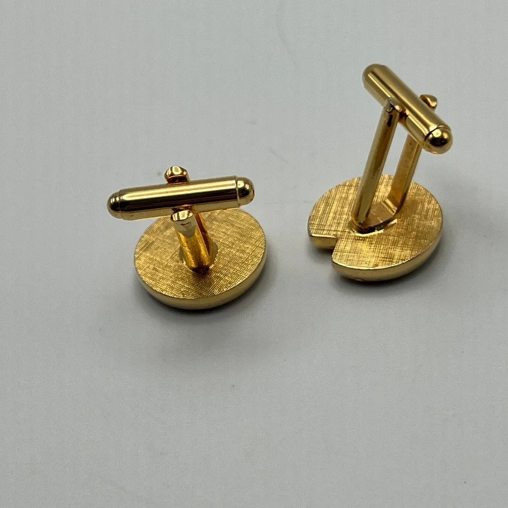 Vintage 80s Cuff Links Art Deco Black Enamel Gold Tone Cuff Studs